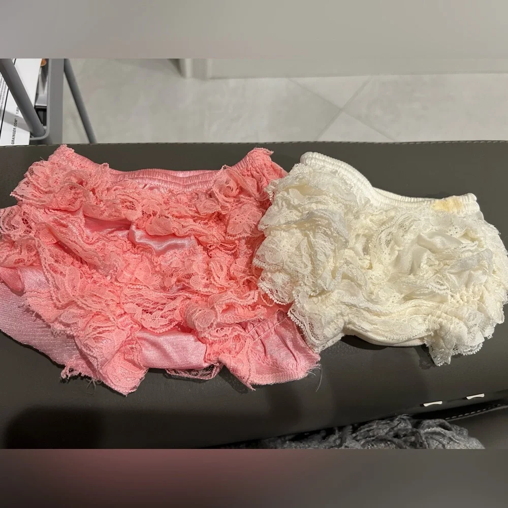 NWOT Set of 2 Vintage Look Lace Full Front and Back Ruffled Baby Bloomer